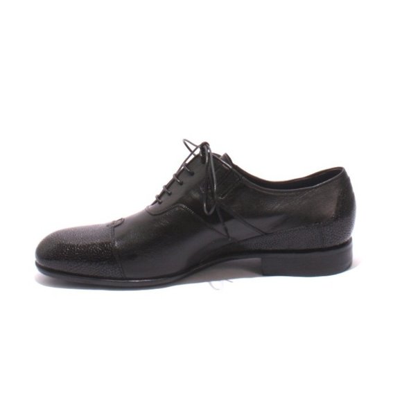 Italian VINICIO CAMERLENGO 8345 Black Leather Stamped Lace-Up Classic Shoe main image 8
